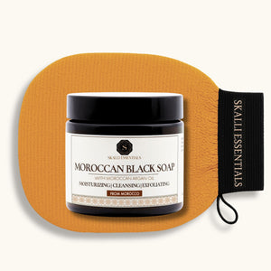 Moroccan Hammam Spa Set | Includes Moroccan Black Soap and Exfoliating Kessa Glove