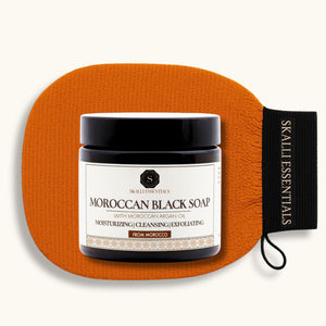 Moroccan Hammam Spa Set | Includes Moroccan Black Soap and Exfoliating Kessa Glove
