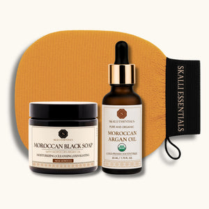 Hammam Argan Oil Bundle | Includes Authentic Moroccan Black Soap, Kessa Glove, and Organic Argan Oil