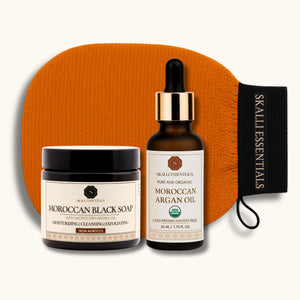 Hammam Argan Oil Bundle | Includes Authentic Moroccan Black Soap, Kessa Glove, and Organic Argan Oil