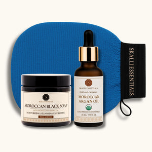 Hammam Argan Oil Bundle | Includes Authentic Moroccan Black Soap, Kessa Glove, and Organic Argan Oil
