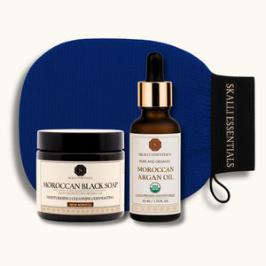 Hammam Argan Oil Bundle | Includes Authentic Moroccan Black Soap, Kessa Glove, and Organic Argan Oil