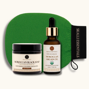 Hammam Argan Oil Bundle | Includes Authentic Moroccan Black Soap, Kessa Glove, and Organic Argan Oil