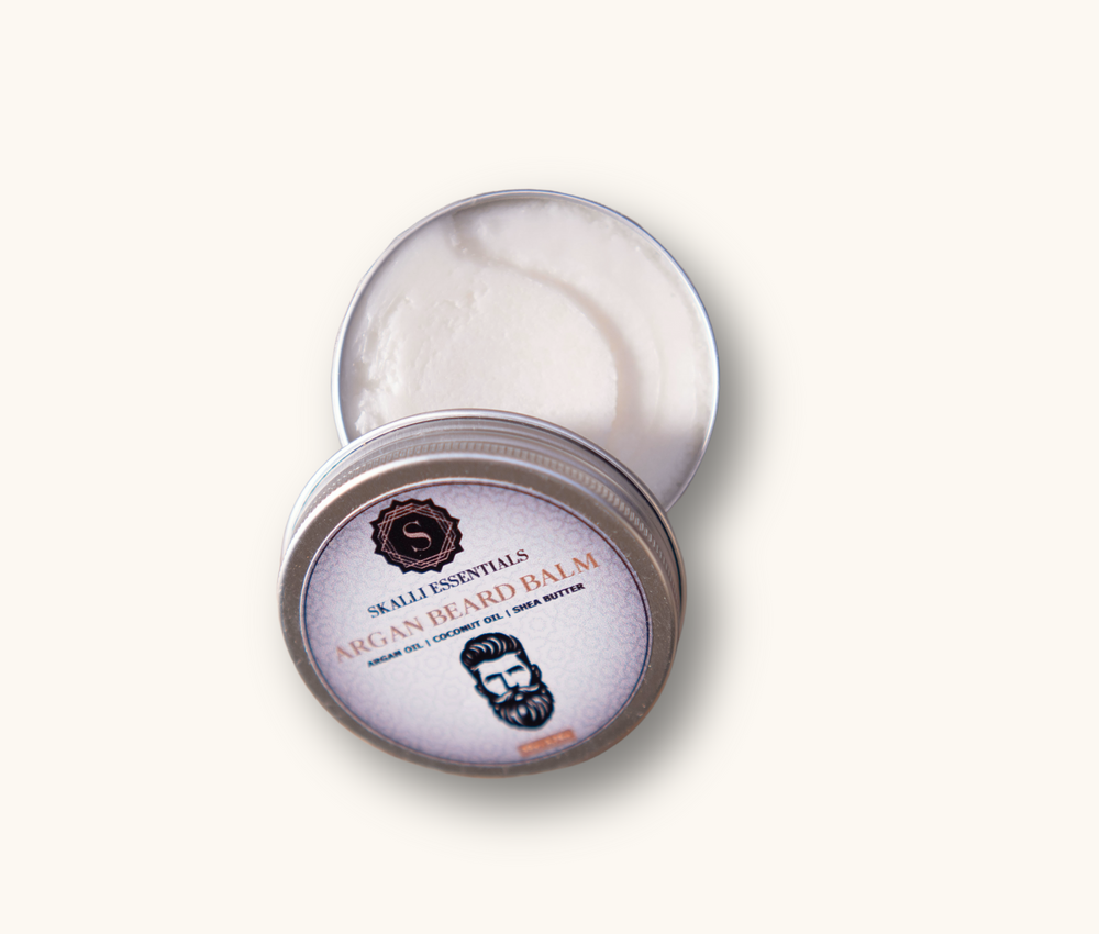 Argan Butter Beard Balm | Herbal Beard Salve with Shea Butter, Rosemary, and Cedarwood Oils