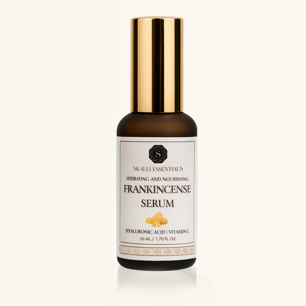 Frankincense serum with pure Frankincense extract, Hyaluronic Acid, and Vitamin C, designed to hydrate and rejuvenate your skin for a smooth, glowing complexion.