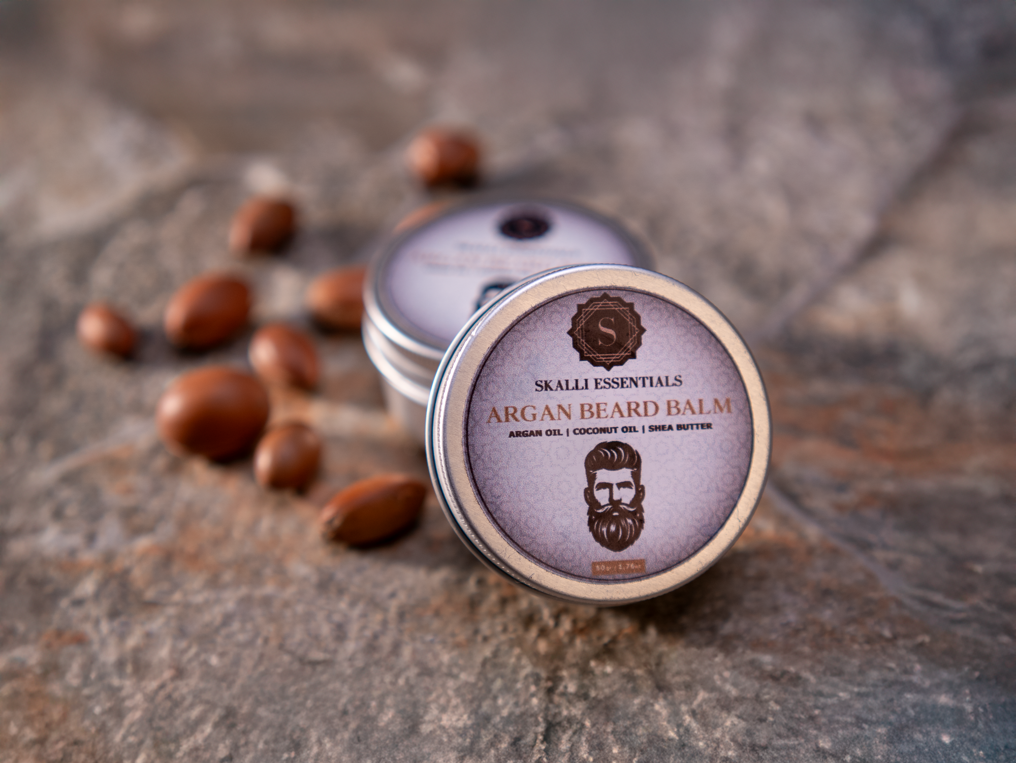 Argan Butter Beard Balm | Herbal Beard Salve with Shea Butter, Rosemary, and Cedarwood Oils