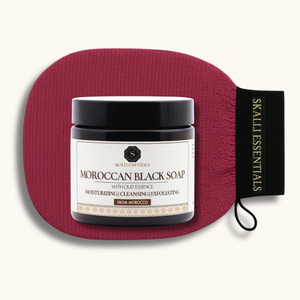 Moroccan Hammam Spa Set | Includes Moroccan Black Soap and Exfoliating Kessa Glove