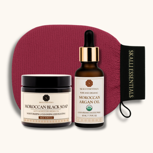 Hammam Argan Oil Bundle | Includes Authentic Moroccan Black Soap, Kessa Glove, and Organic Argan Oil