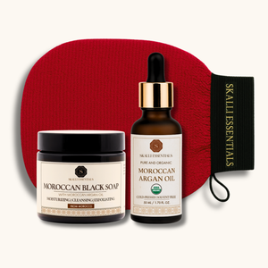 Hammam Argan Oil Bundle | Includes Authentic Moroccan Black Soap, Kessa Glove, and Organic Argan Oil