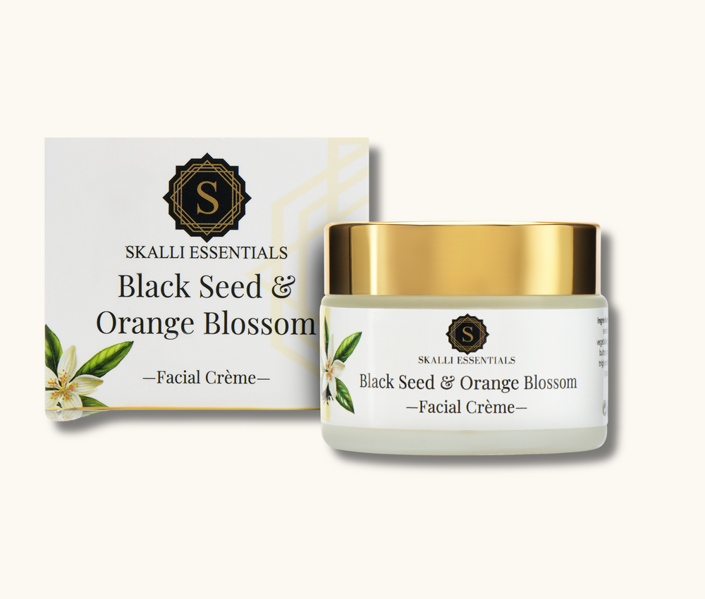 Natural cream with black seed oil, orange blossom oil, lavender flower water, and shea butter, perfect for improving skin moisture and minimizing acne scars.