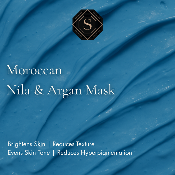 Close-up texture of Skalli Essentials Moroccan Nila & Argan Mask showing smooth blue brightening formula.