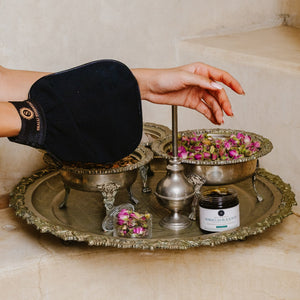 Skalli Essentials Ultimate Hammam Bundle including essential Moroccan beauty products like Moroccan Rose Water, Argan Oil, Ghassoul Powder, and more. Everything you need for a full at-home Moroccan spa ritual.