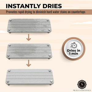 Skalli Essentials white bathroom shelf drying instantly to diminish hard water stains, showcasing quick drying feature in a stylish design.